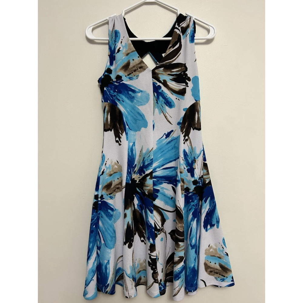 Watercolor Floral A-Line Sundress Keyhole Neckline Breezy Vacation Playful Sz.6